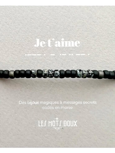 Bracelet Homme je t'aime. Perles Code morse. Bracelet élastique message secret.