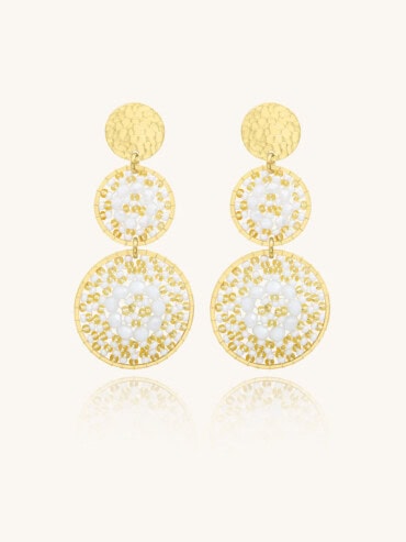 Boucles d'oreilles pendantes Santiago blanc et doré