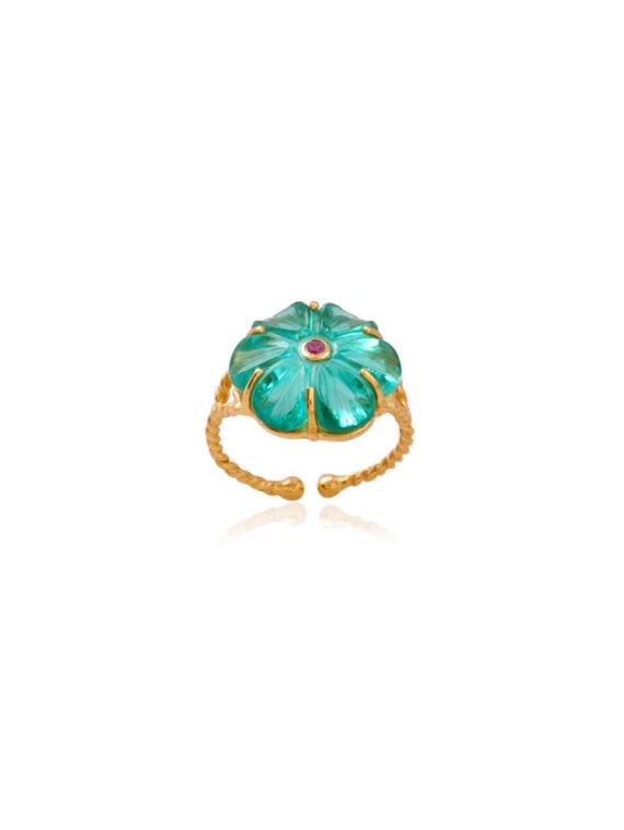 Bague iris cristal apatite coeur rose framboise tourmaline