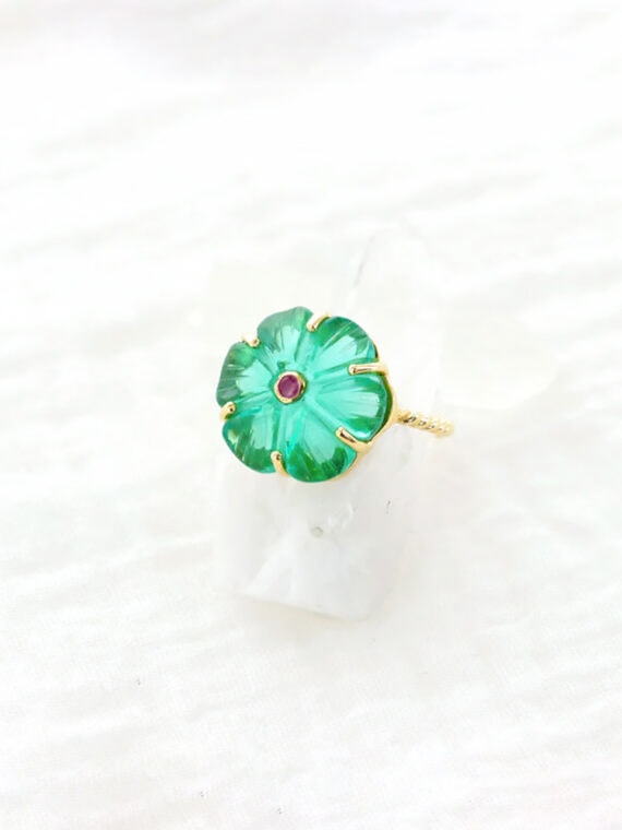 Bague iris cristal apatite coeur rose framboise tourmaline